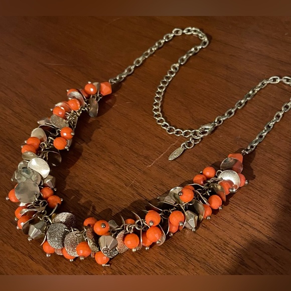 3 for $30 Vintage GoldTone Cluster Beaded Necklace Orange Gold Beads Signed VCLM - Picture 4 of 12